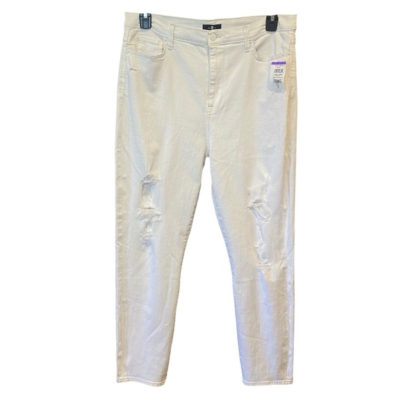 7 For All Mankind Denim - 7 For All Mankind High Waist Ankle White Distressed Skinny Jeans Womens Size 32